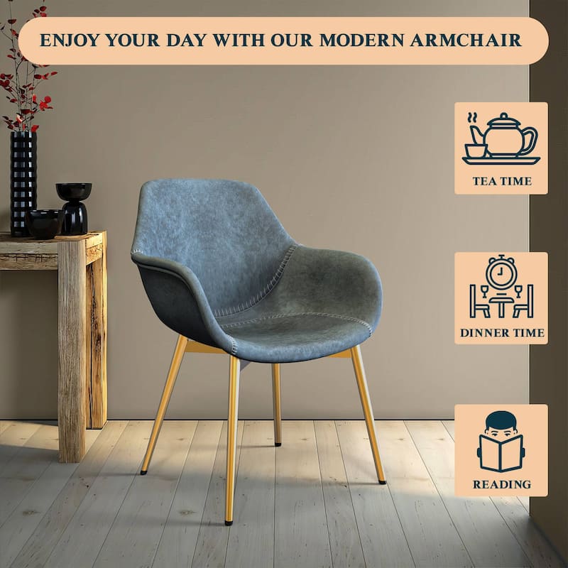 Markley Modern Leather Dining Armchair Set of 4 With Gold Metal Legs Accent Side Chair