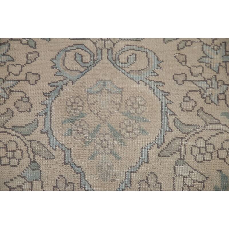 Hand Knotted Oriental 100% Wool Carpet Traditional Floral Beige & Ivories Tabriz Area Rug - 12' 6'' X 9' 10''