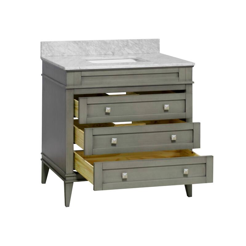 KitchenBathCollection Eleanor 36" Bathroom Vanity with Carrara Marble Top