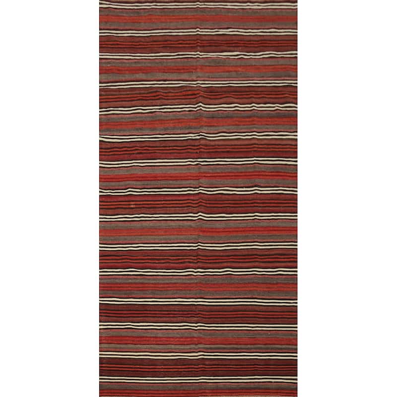 Hand Woven Oriental 100% Wool Carpet Southwestern Geometric Multi-Colored Kilim Area Rug - 10' 10'' X 4' 11''