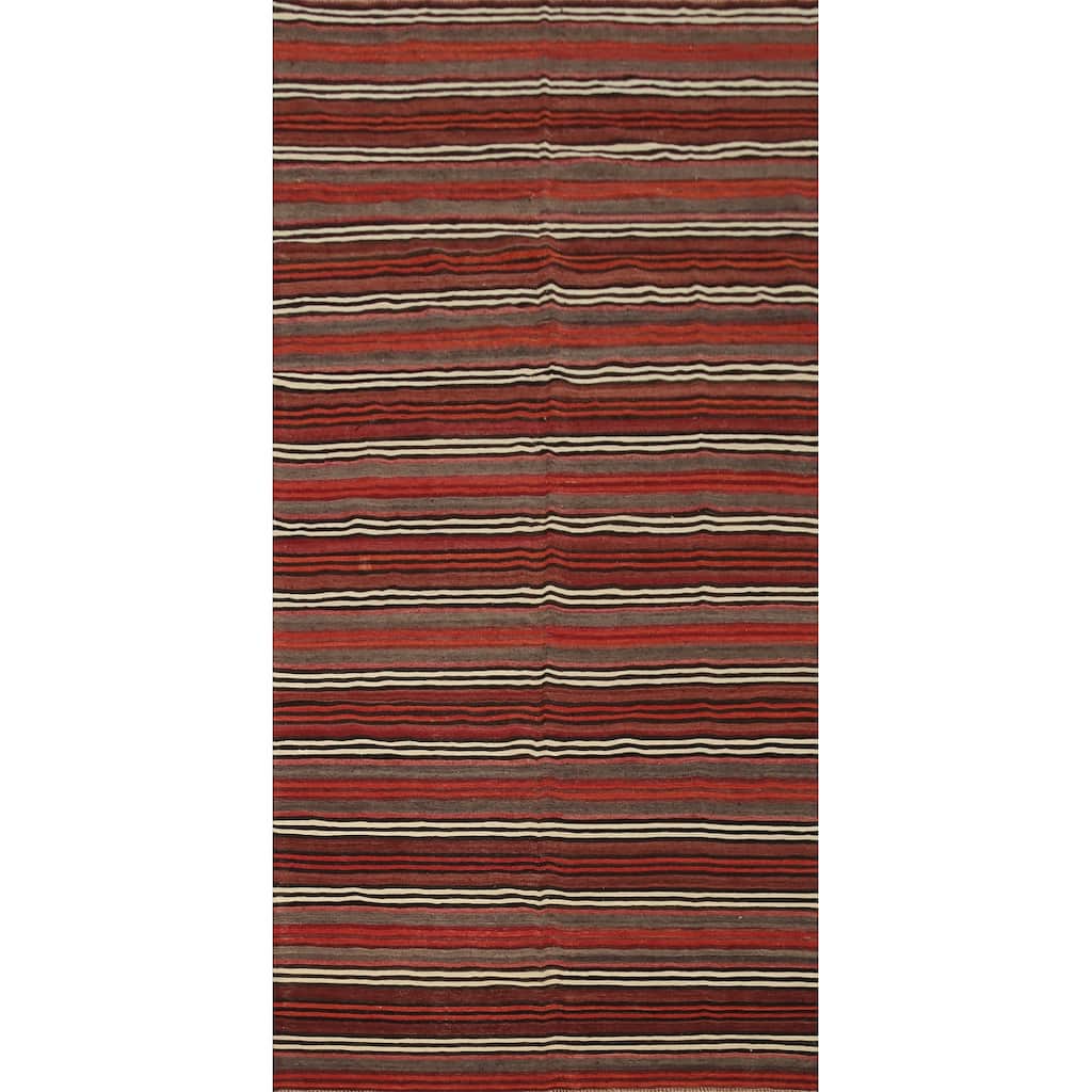 Hand Woven Oriental 100% Wool Carpet Southwestern Geometric Multi-Colored Kilim Area Rug - 10' 10'' X 4' 11''