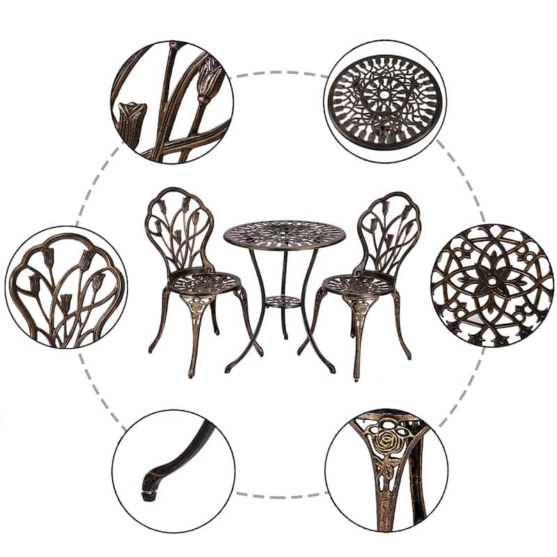 Outdoor 3 Piece Tulip Bistro Set of Table and Chairs Bronze