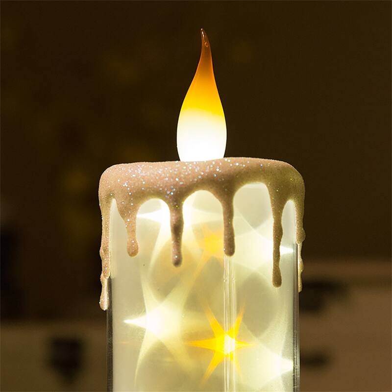Battery Operated LED Candles with Star Pattern for Xmas Holiday Decor