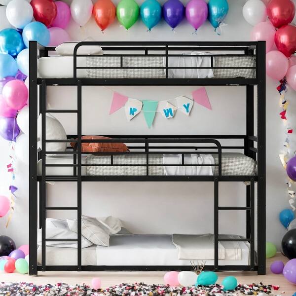 slide 2 of 20, Twin Size Triple Bunk Bed with Strong Construction Black