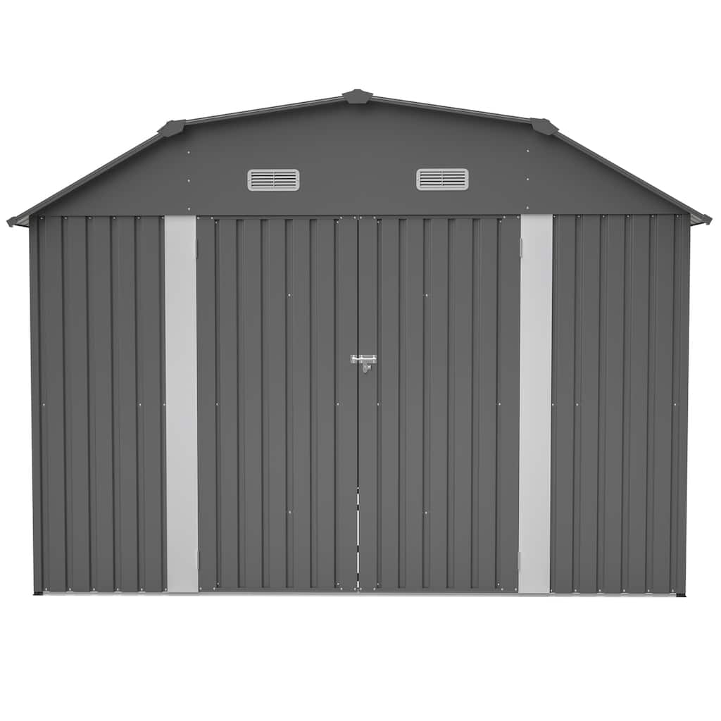 GDFStudio - Large Heavy Duty Rust-Resistant Metal Tool Shed Storage with Floor Frame & Lockable Doors for Easy Access