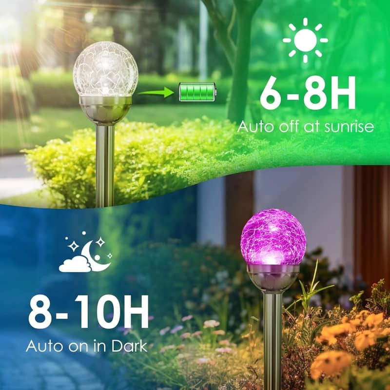 6 Pack Multi-Color Changing&White 2 Modes Solar Powered Glass Ball Garden Lights