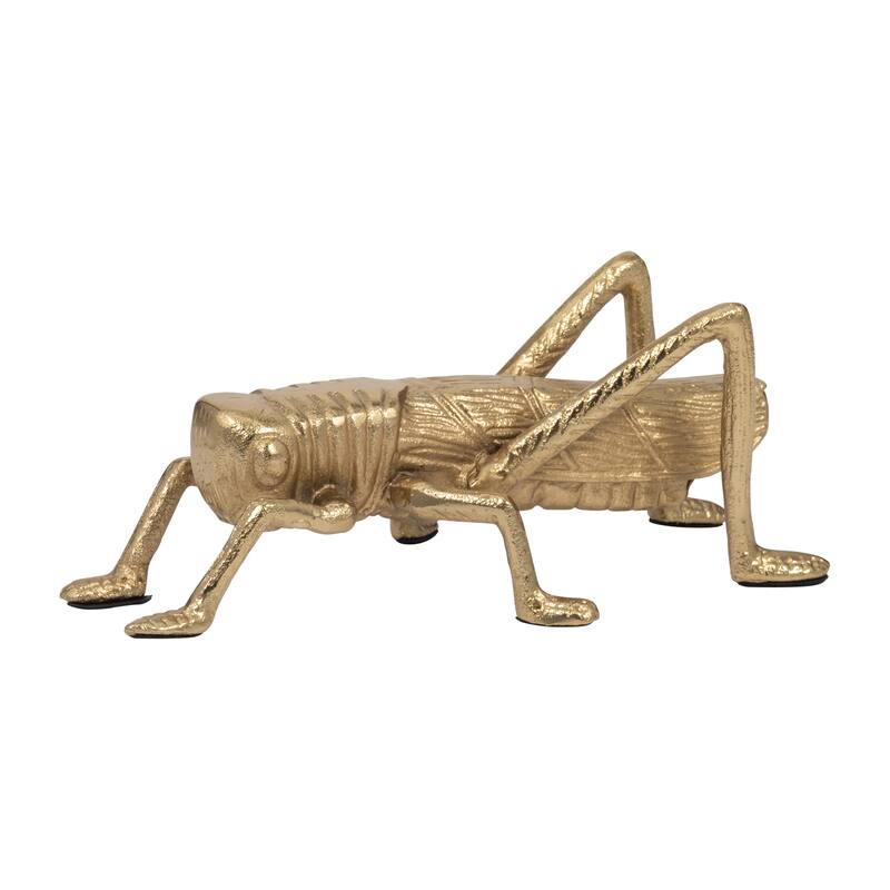 Sagebrook Home Decor: 9" Metal Grasshopper Figurine in Gold - Aluminum and Suar Wood - Sophisticated Home Accents