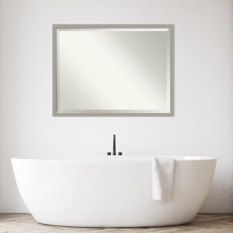Woodgrain Stripe Beveled Wood Framed Bathroom Vanity Wall Mirror