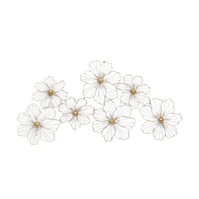 Metal Floral Wire Foiled Home Wall Decor with Scroll Accents - Gold - Roche River Decor