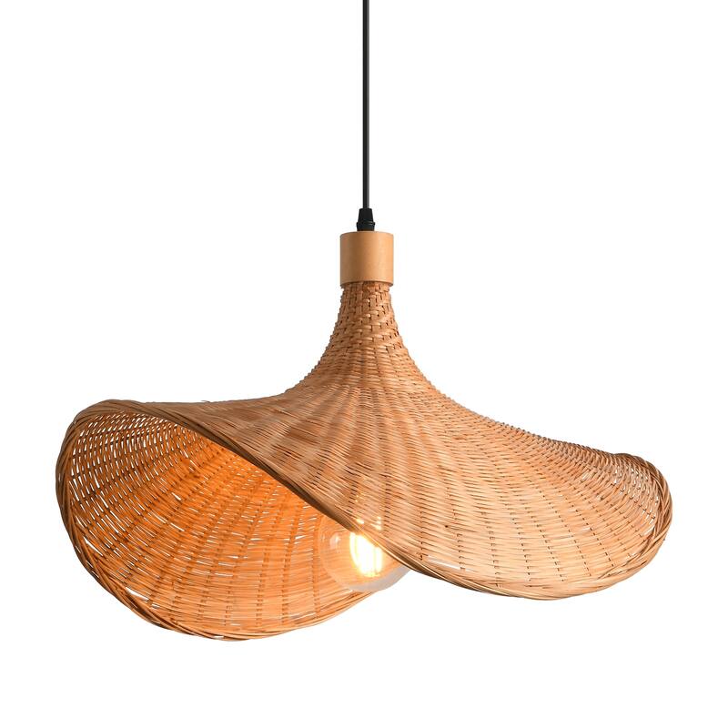 20" Boho Natural Bamboo Handmade Adjustable Pendant Light Chandelier for Dining Room