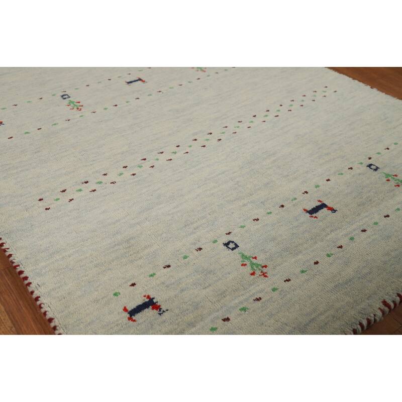 Hand Knotted Oriental 100% Wool Carpet Tribal Animal Pictorial Beige & Ivories Gabbeh Area Rug - 5' 0'' X 3' 0''