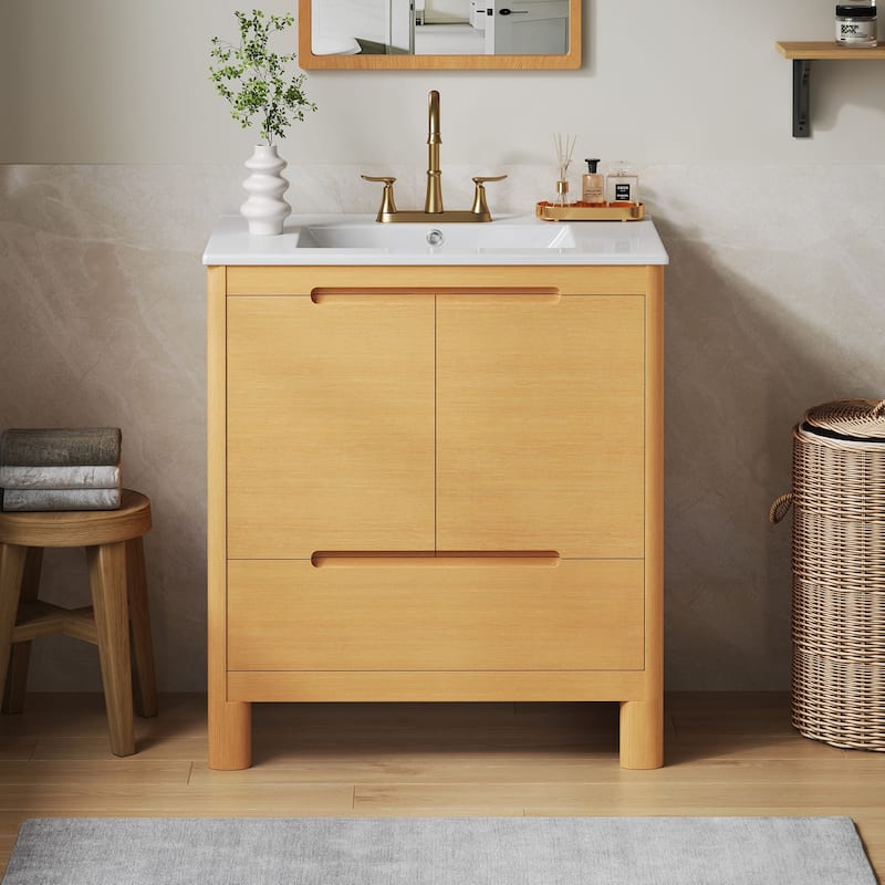 Christopher Knight Home - Harlow Modern 30" Bathroom Vanity with Ceramic Sink, Soft-Close Doors & Drawer, Adjustable Shelf