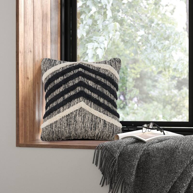 Handwoven Chevron Cotton Throw Pillow Cover - 18" - Black and Cream