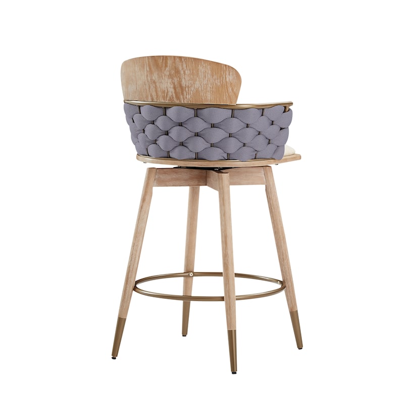 Art Leon Retro Woven and Wood Counter Height Barstool