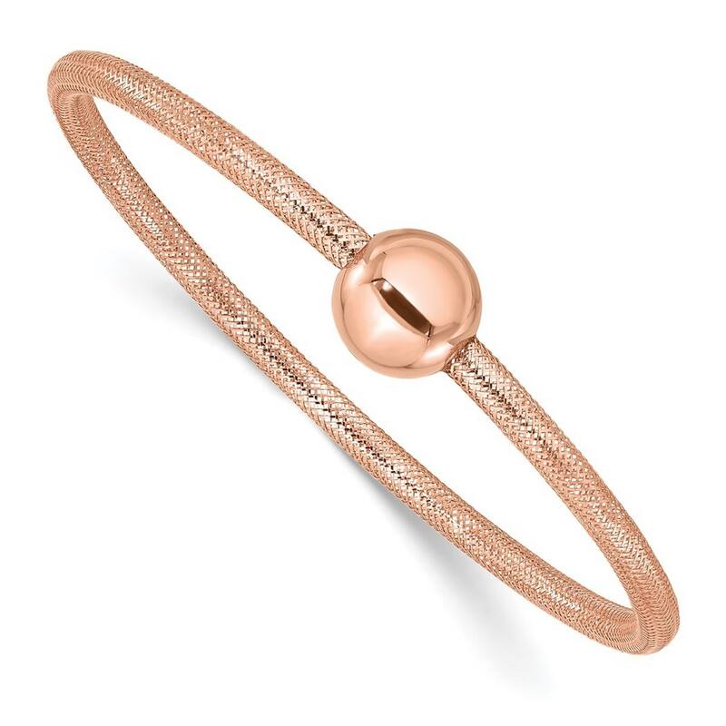 Curata 14k Rose Gold 7" 3mm Polished Bead Stretch Mesh Slip-on Bracelet