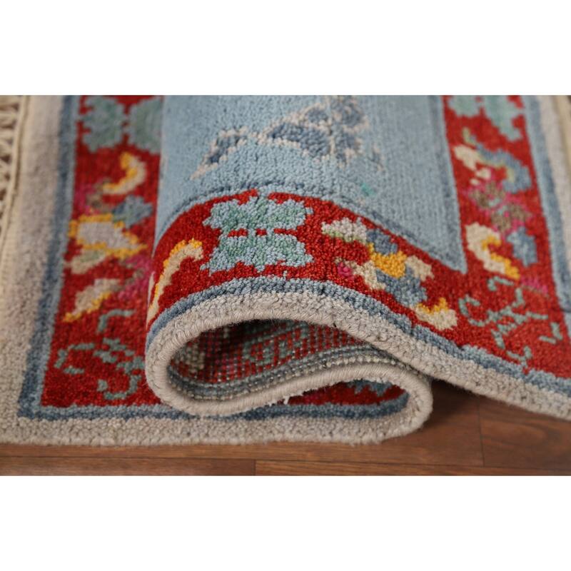 Hand Knotted Oriental 100% Wool Carpet Traditional Bordered Navy Blue & Blues Art Deco Area Rug - 3' 0'' X 2' 0''
