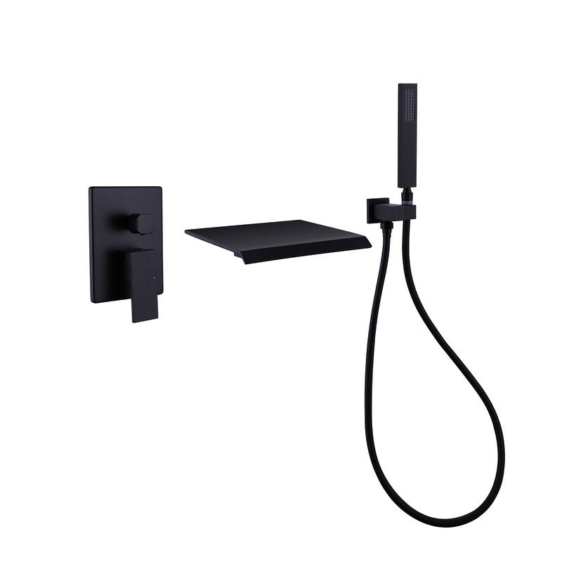 Wall Mounted Tub Faucet With Hand Shower Single Handle Bathroom Bathtub Faucets Modern Waterfall Tub Filler Trim Set 3 Holes