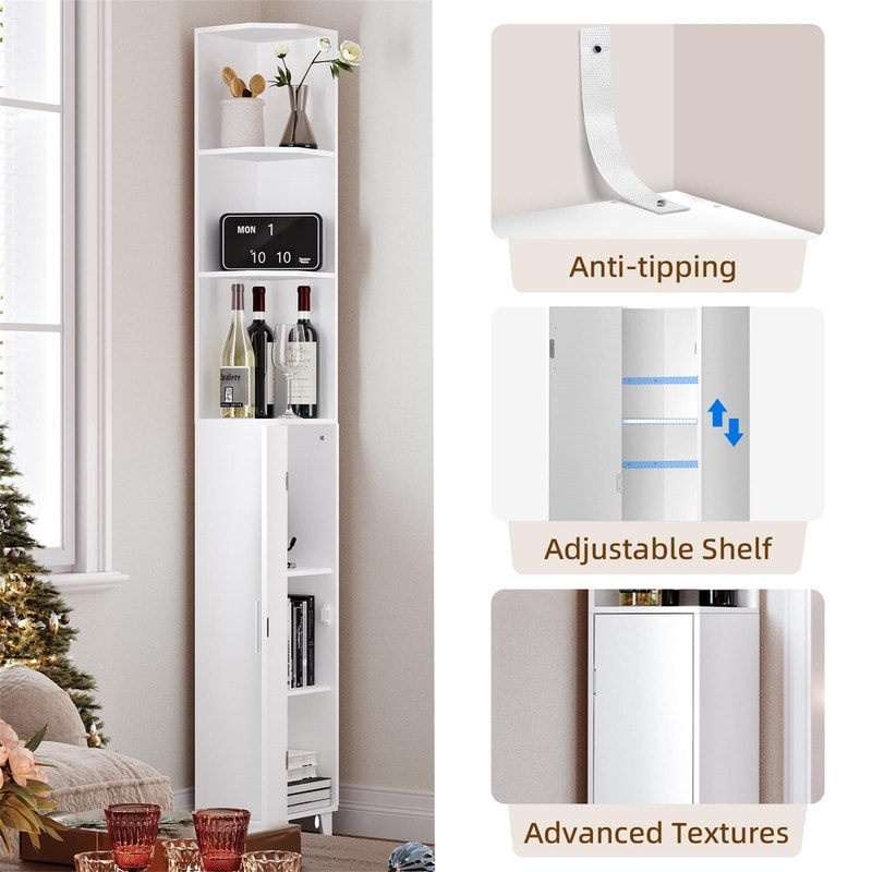 74.8" Tall Corner Cabinet with Door - Compact Storage