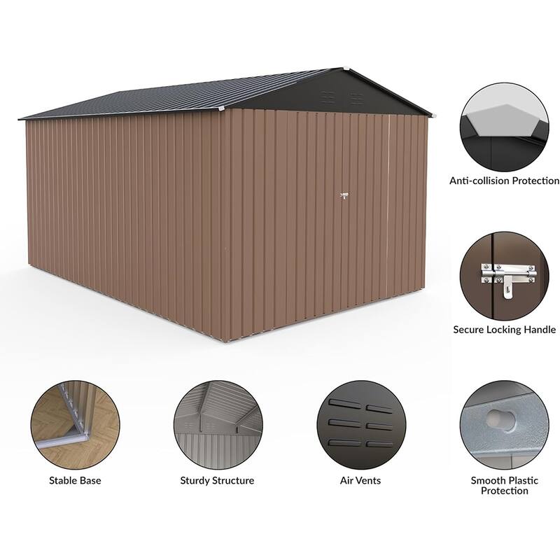 8x12FT Metal Outdoor Storage Shed with Lockable Door, Sloped Roof Steel Tool Shed