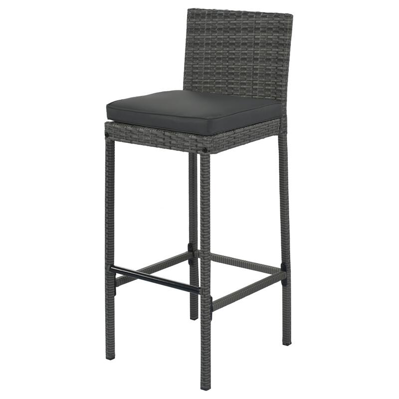 5-Piece Brown Wood & Gray Wicker Bar-Height Patio Set