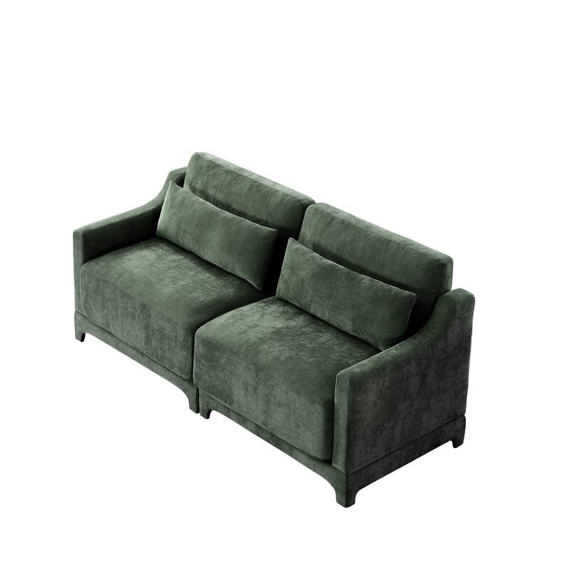 Modern Chenille 4-Seater Sofa with 2 Ottoman, Lumbar Cushions, Ergonomic Backrest, High-Resilience Spongeand Tufted Armrests