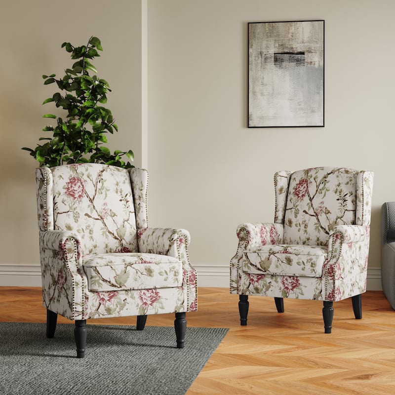 Set of 2 Patterned Upholstered Accent Chair for Living Room
