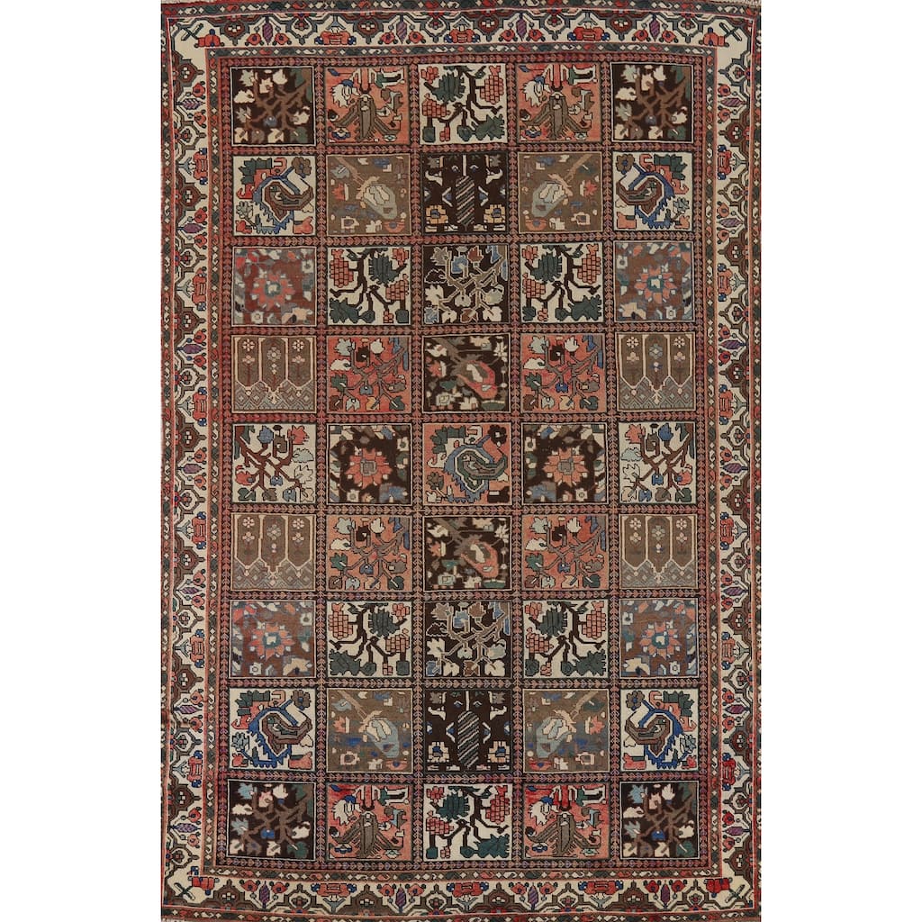 Traditional Bakhtiari Vintage Persian Rug Hand-Knotted Wool Carpet - 6'5" x 9'7"