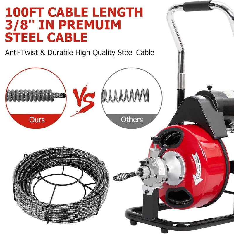 100FT 3/8 Inch Electric Drain Cleaner Machine for Sink, Toilet & Sewer