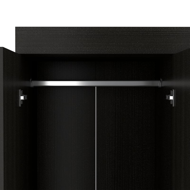 46.9" Modern Mobile Armoire with Hanging Rod, Three Drawers and Two Shelves
