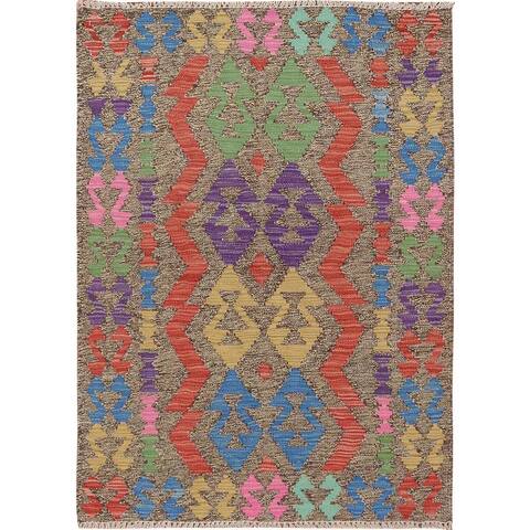 Shahbanu Rugs Colorful Reversible Afghan Kilim Flat weave Pure Wool Hand Woven Oriental Rug (2'8" x 3'8") - 2'8" x 3'8"