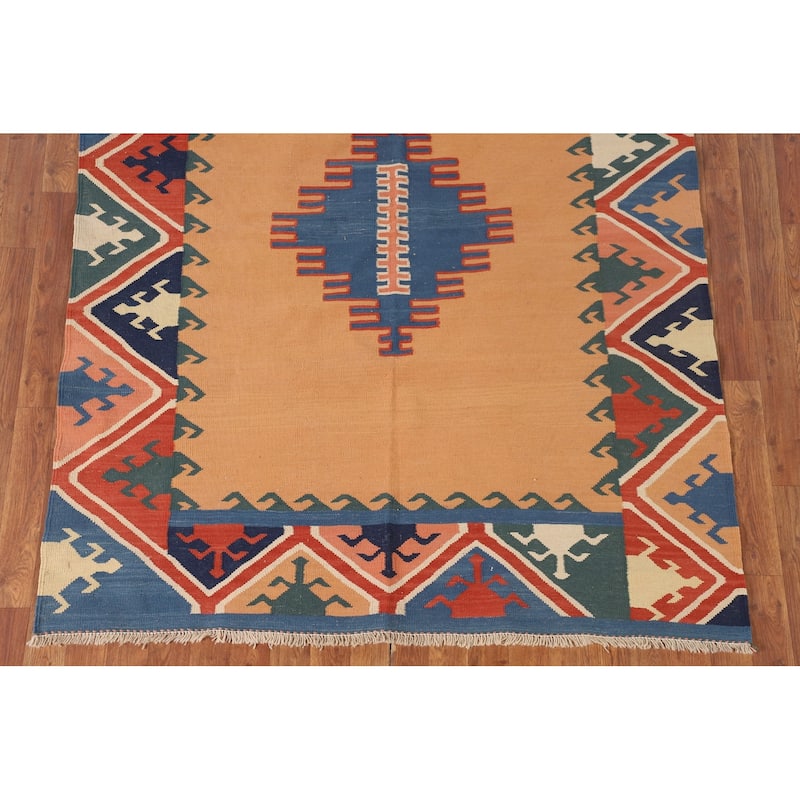 Geometric Kilim Shiraz Persian Area Rug Flatweave Wool Carpet - 4'11"x 6'5"