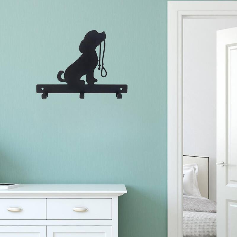 Black Matte Metal DOG Lead Wall-Mounted Towel Rack with 6 Hooks for Towels Robes and Accessories - 7.8”L x 6”H