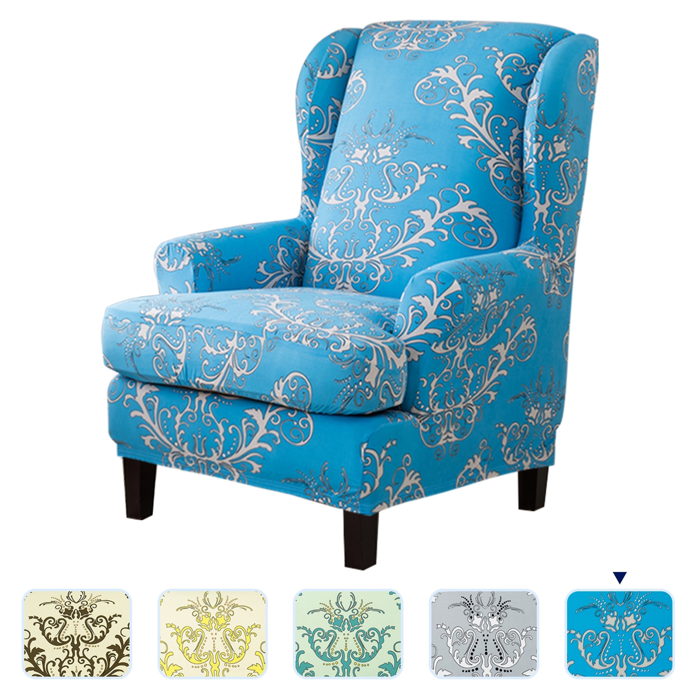 Subrtex Wingback Chair Slipcover Stretch Printed Spandex Wing Back Cover 2-Piece Subrtex Wingback Chair Slipcover Stretch Printed Spandex Wing Back Cover 2-Piece