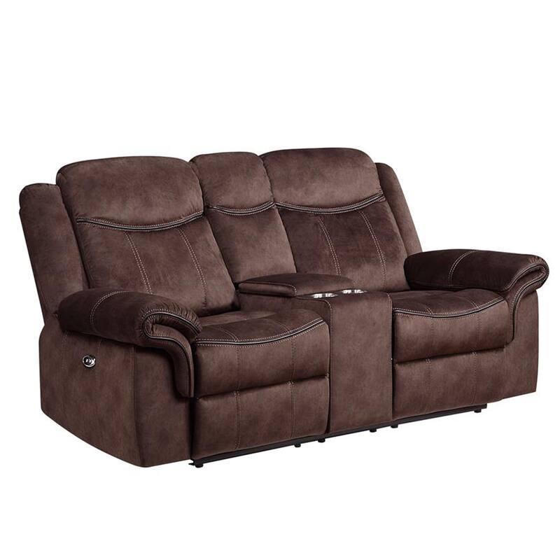 HomeRoots 79" Dark Brown Microfiber Power Reclining Loveseat With Storage - 78.75' X '40.5' X '38.25