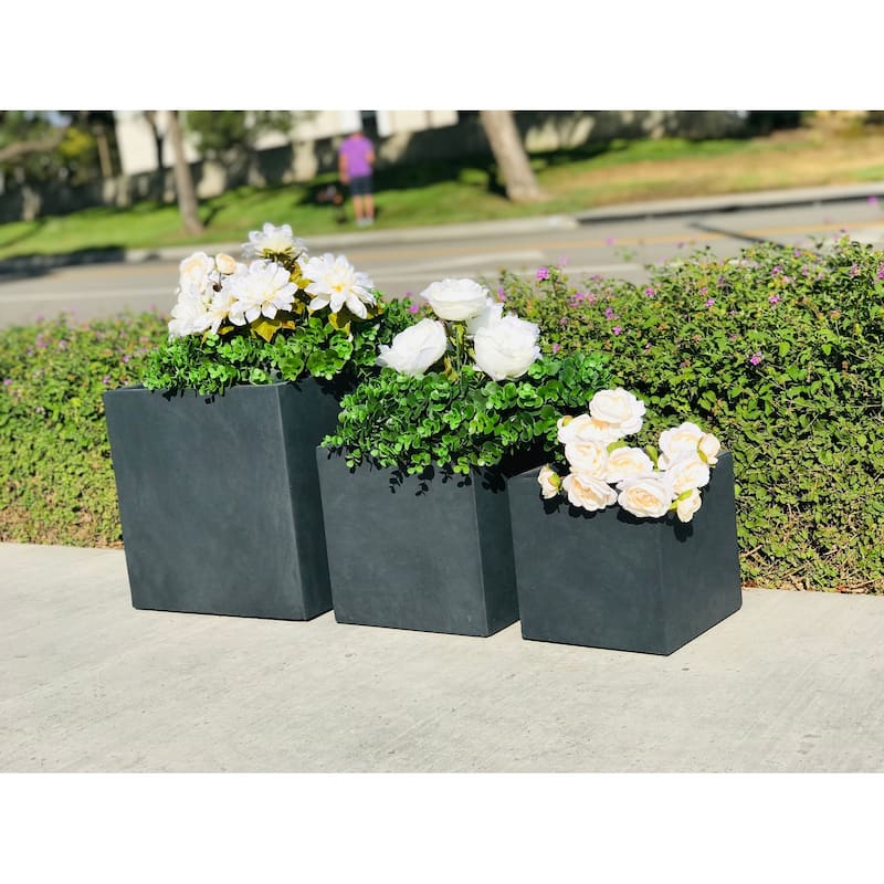 Durx-litecrete Lightweight Concrete Modern Square Granite Planter-Set of 3 :9.8'x9.8'x'9.8,11.8'x11.8'x11.8',15.7'x15.7'x15.7' - Please see the product description. - cement