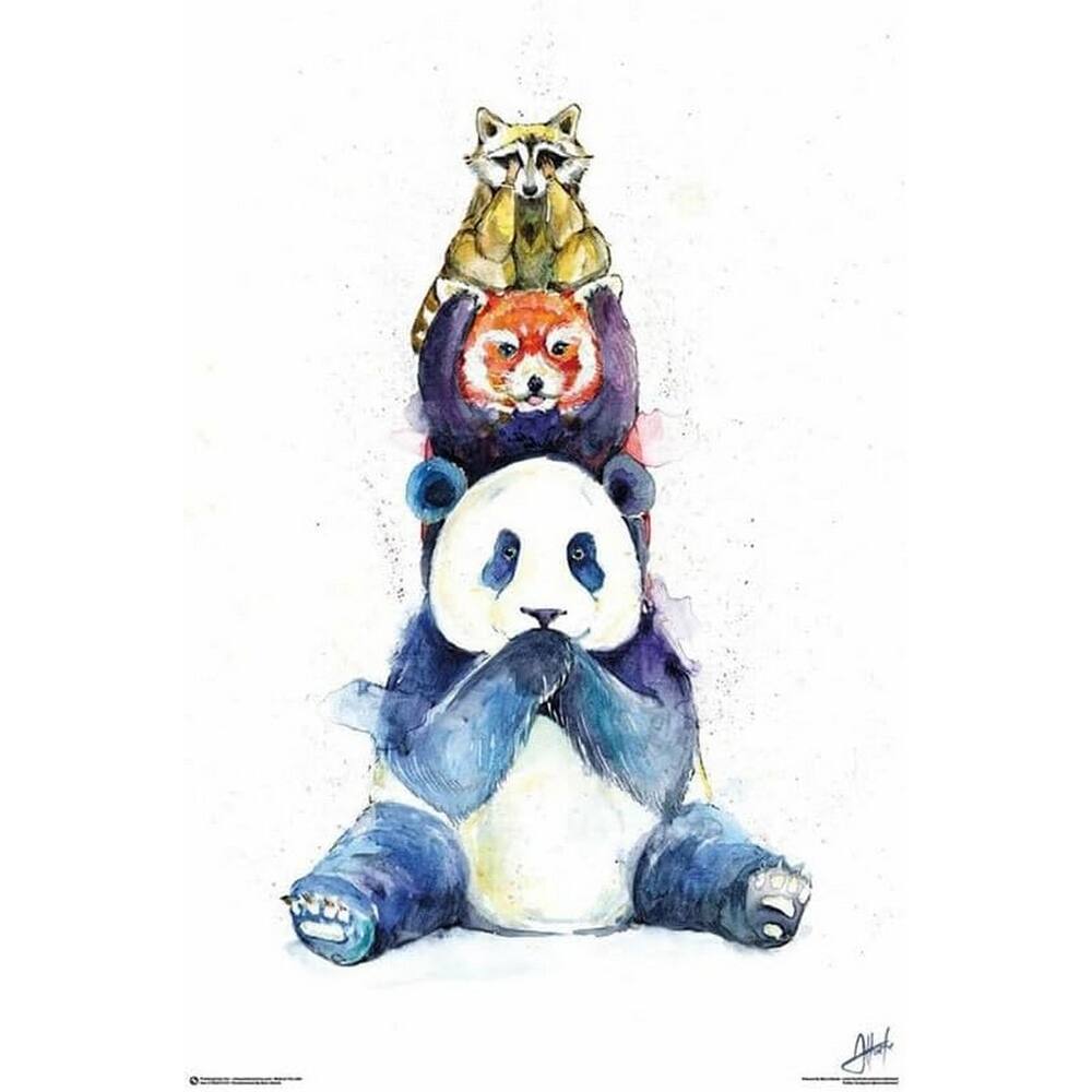 Pandamonium - Raccoon Sitting Panda Art Poster - 24 x 36 Inch