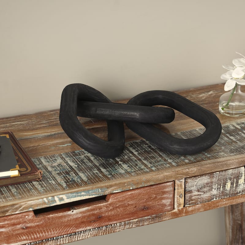 Wood Chain Distressed Matte 3 Link Decorative Sculpture - Black - Roche River Decor