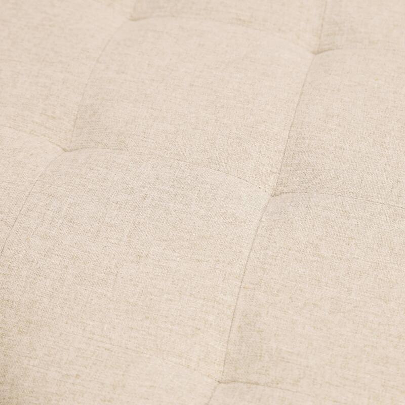 Round Cotton Linen Tufted Ottoman with Metal Frame