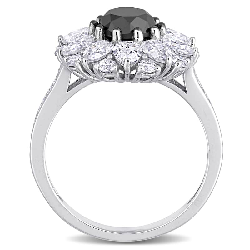 Miadora 10k White Gold 1 1/2ct TDW Black Diamond & Created White Moissanite Halo Engagement ring