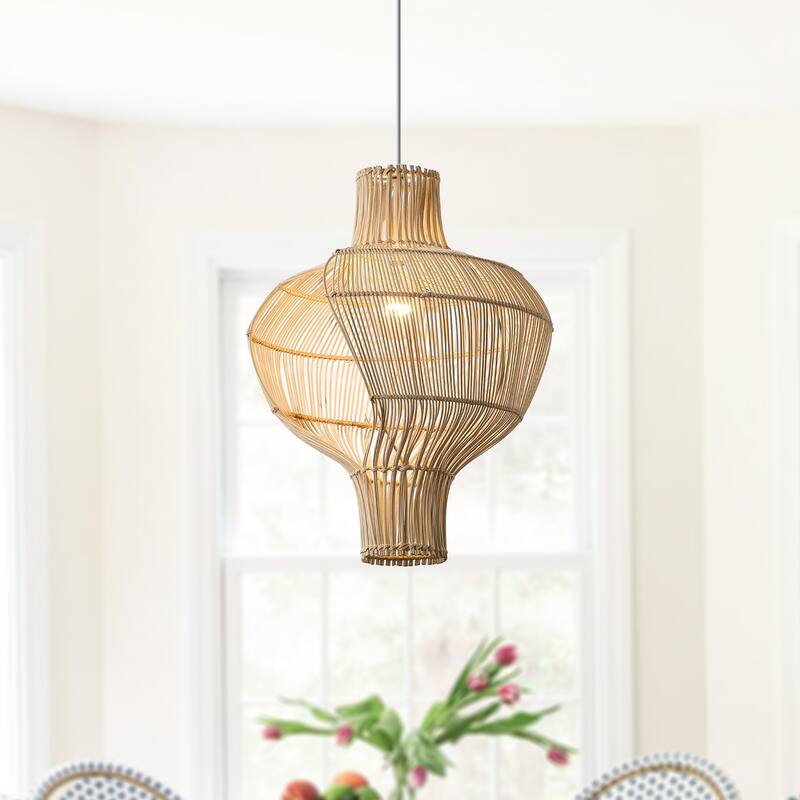 1-Light Coastal Style Creative Brown Hand-Woven Rattan Hanging Pendant Light - 15.74" W x 17.71" H