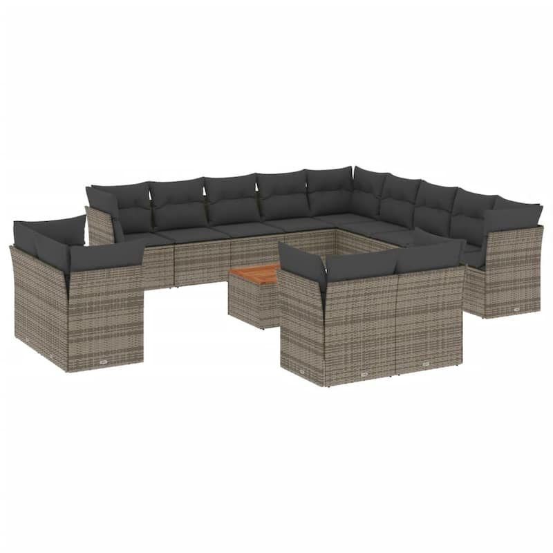vidaXL Patio Sofa Set with Cushions Outdoor Furniture 14 Piece Poly Rattan - 24.4 x 24.4 x 27.2