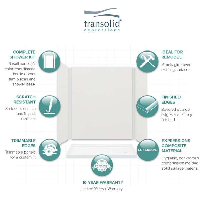 Transolid Expressions 60-in X 32-in X 72-in Glue to Wall Shower Kit - 32" x 60" x 72"