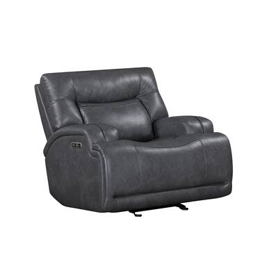 Tito Power Glider Reclining Chair, Gray Polyester, Pillow Top Armrests