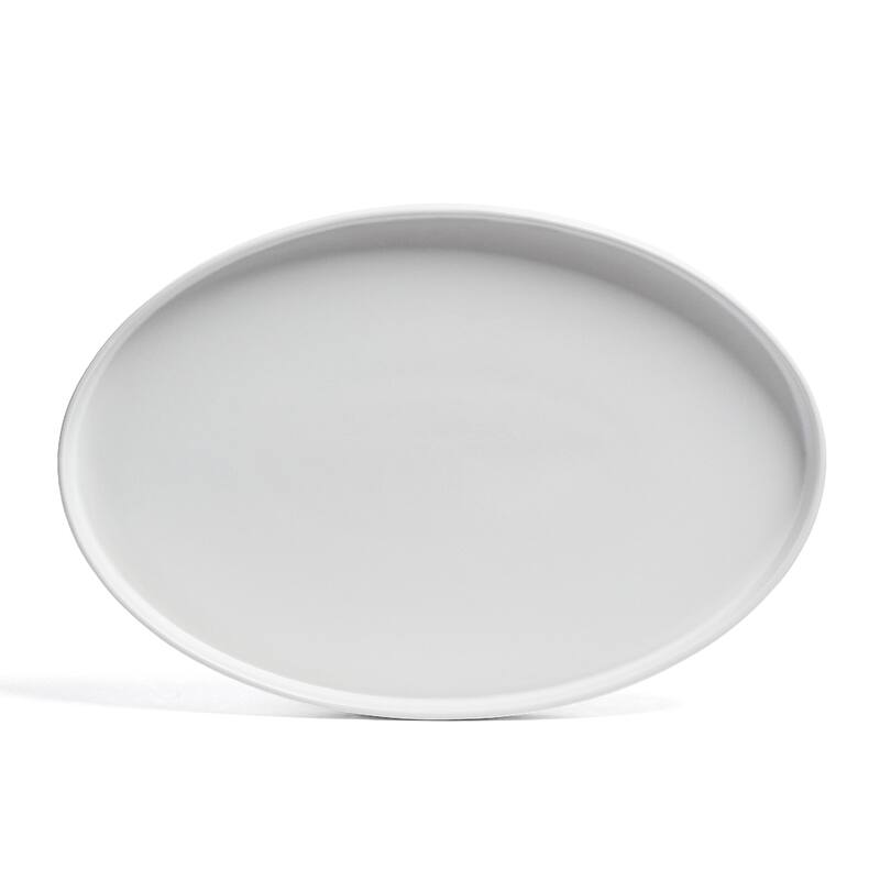 over&back Stackable Semi-Matte Stoneware Oval Serving Platter - White