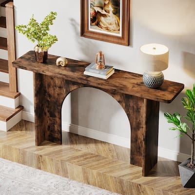 63" Wood Farmhouse Sofa Console Table for Living Room Entryway
