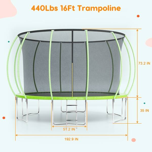 dimension image slide 0 of 2, 16FT Trampoline, Recreational Trampolines with Enclosure Net and Ladder