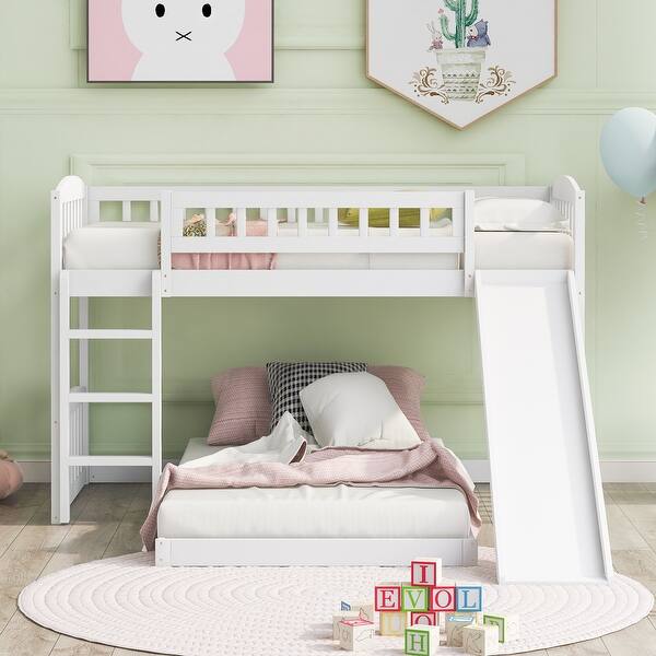 slide 2 of 13, Twin Over Twin Bunk Bed with Slide and Ladder, Space-Saving Design White