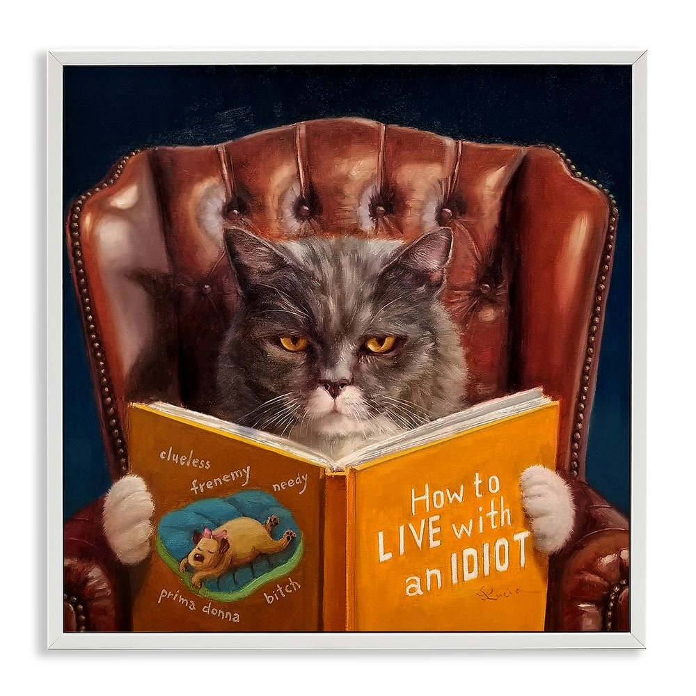 Stupell Angry Cat Reading Dog Book Feline Pet Humor Framed Wall Art