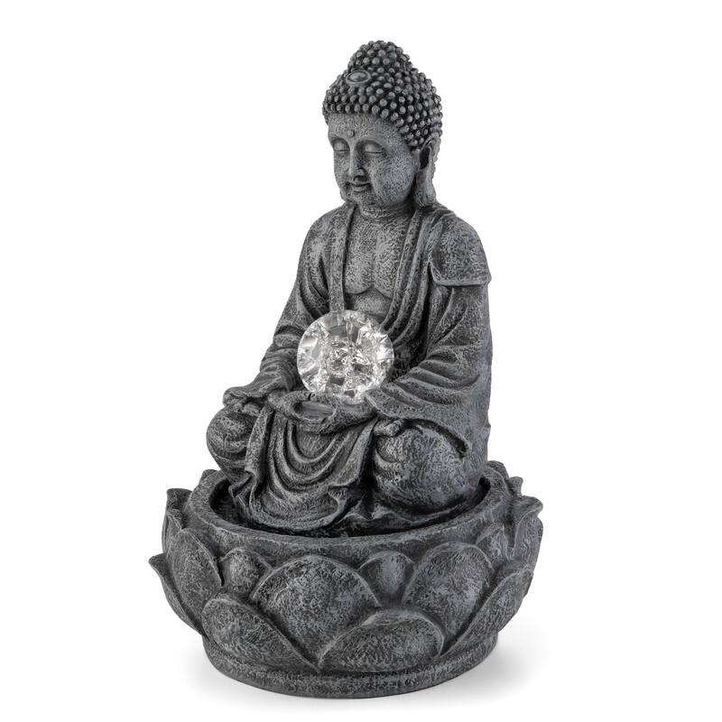 Glitzhome 12"H Zen-Style Polyresin Table Fountain with Pump and LED Light
