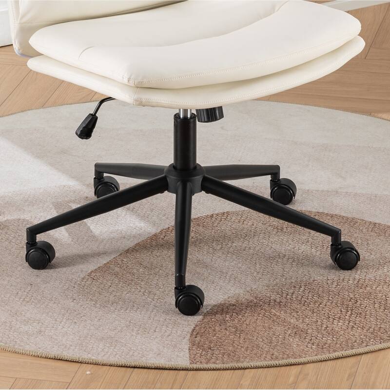 Armless Criss Cross Office Desk Chair, Vanity Chair with Wheels and Thickened Cushion, Ergonomic Adjustable Swivel Task Chair